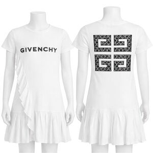 NEW Givenchy Girls White Logo Dress 12Y | Lace 4G Back Ruffle Cotton NWOT